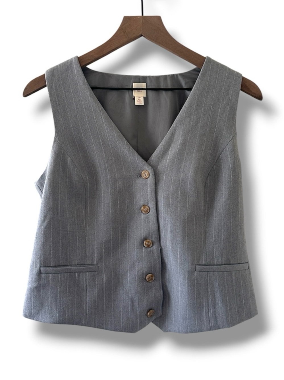 Autres Filles Gray Pinstripe V-Neck Button Vest Women’s Size Small Career Preppy